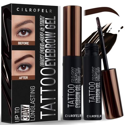 Cilrofelr Tattoo Peel Off Eyebrow Gel Tint, Semi Permanent Tattoo Brow Peel Off Tint Gel, Last Up to 3 Days, Waterproof, Transfer-proof, For Fuller &amp; Defined Looking Brows, Dark Brown (2 Pack)