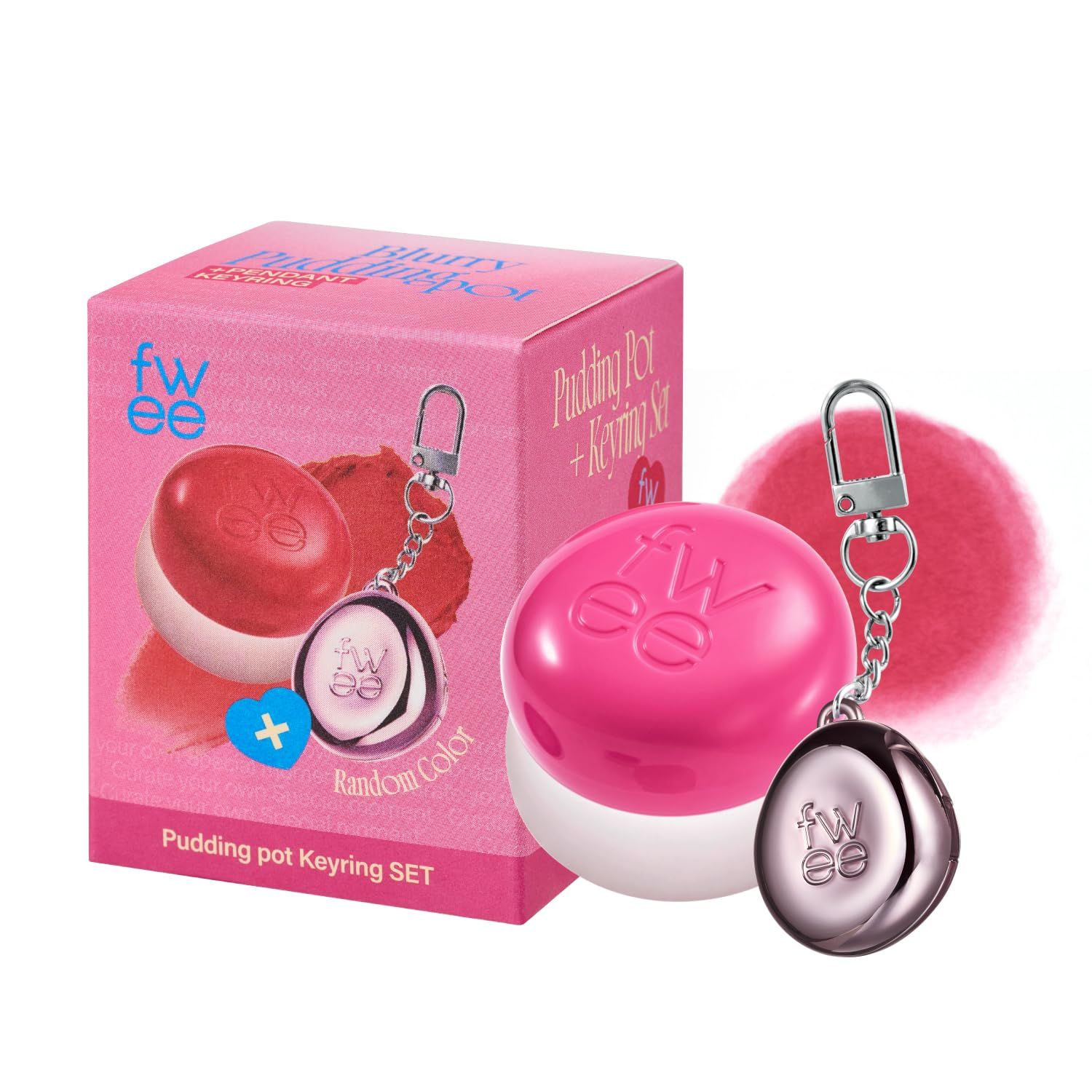 fwee Lip&amp;Cheek Blurry Pudding Pot  Pendant Keyring | Cherry | Random Colored Keyring | Makeup Blush, Buildable Lightweight, Multi-Use Soft Matte Finish | 5g