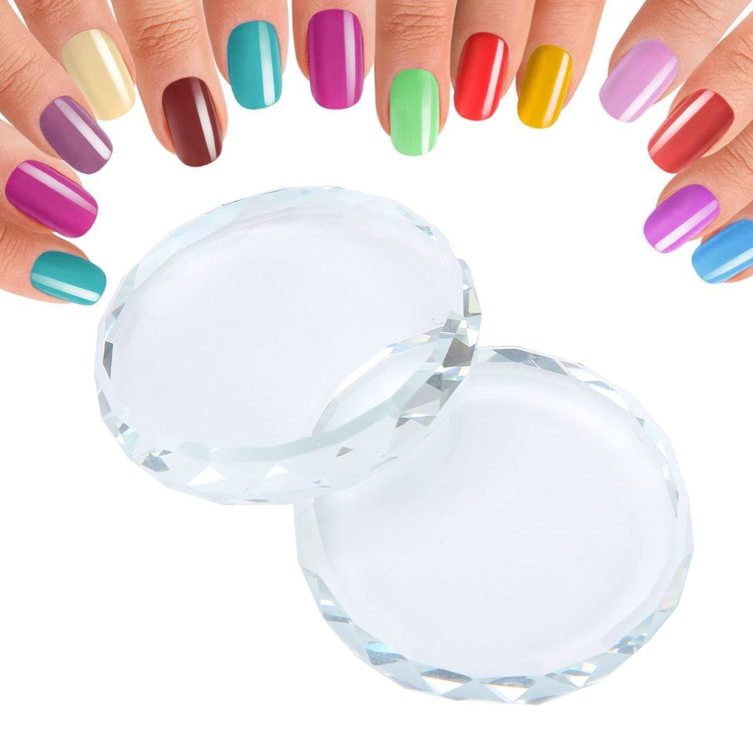 Nail Palette Board, Nail Art Palette,2PCSset Nail Art Palettes Color Mixing Toning Glass False Eyelash Glue Hold Makeup Pallet for Acrylic Manicure