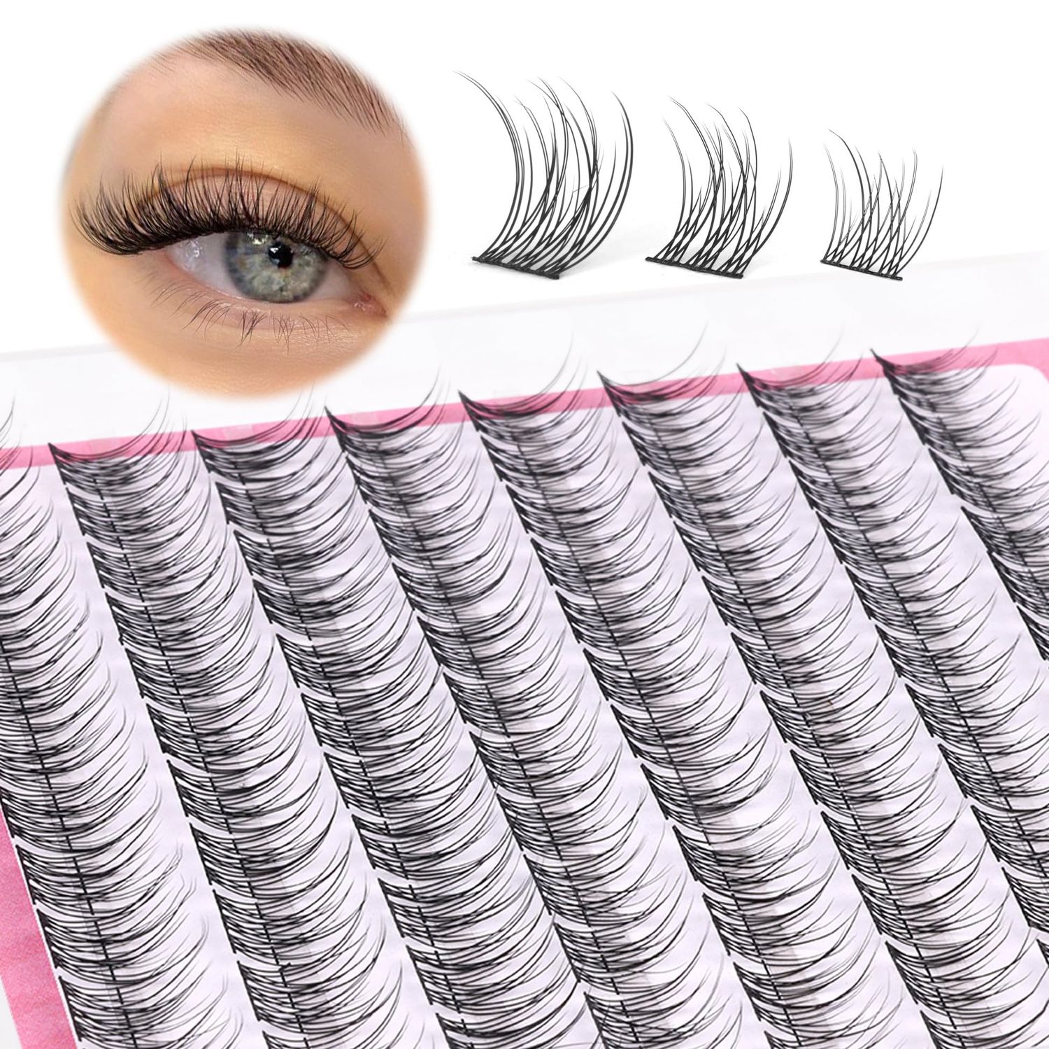 Natural Cluster Lashes Wispy CC Curl 9-11MM Mixed Lengths Eyelash Extension Individual 96 Pcs DIY Lash Extension at Home by Mavphnee