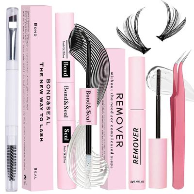 Lash Bond and Seal Kit 4 Pcs DIY Lash Extension with Waterproof Lashe Cluster Glue 72h Hold and Seal Lash Remover Tweezers Portable Eyelash Brush with Cap for Eyelash Extensions Beginners