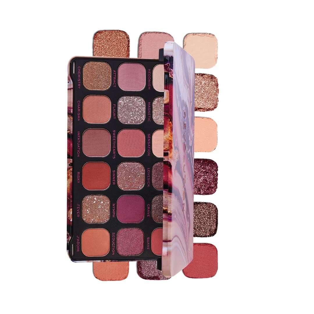 Revolution Beauty, Forever Flawless Eyeshadow Palette, 18 Pigmented Shades, Nude &amp; Warm Pressed Powder Mattes, Shimmers, Glitters, Allure, 15 X 0.04 Oz.
