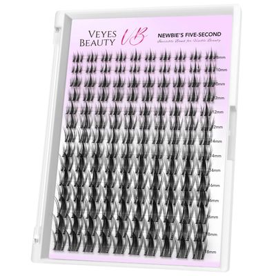 VEYESBEAUTY Lash Clusters Eyelash Extensions Thin &amp; Invisible Band DIY Individual False Eyelashes Newbie&#39;s Five-Second Series Wispy Lash Tray for Self-application, Manga Lashes 8-18mm Mixed Length