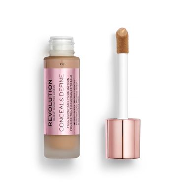 Revolution Beauty, Conceal &amp; Define Foundation, Full Coverage, Long-Lasting Matte Finish, Vegan &amp; Cruelty Free, F12 Medium to Dark Skin Tones, 0.8 Fl.Oz.