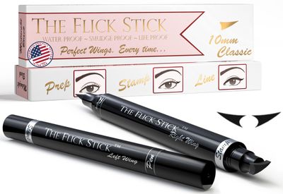 The Flick Stick Winged Eyeliner Stamp, 2 x Black Liquid Eyeliner Pens, Easy Cat Eye Stencil Makeup Tool, SmudgeProof &amp; Waterpoof Eye Liner, Vamp Wing, Wingliner (10mm Classic, Midnight Black)