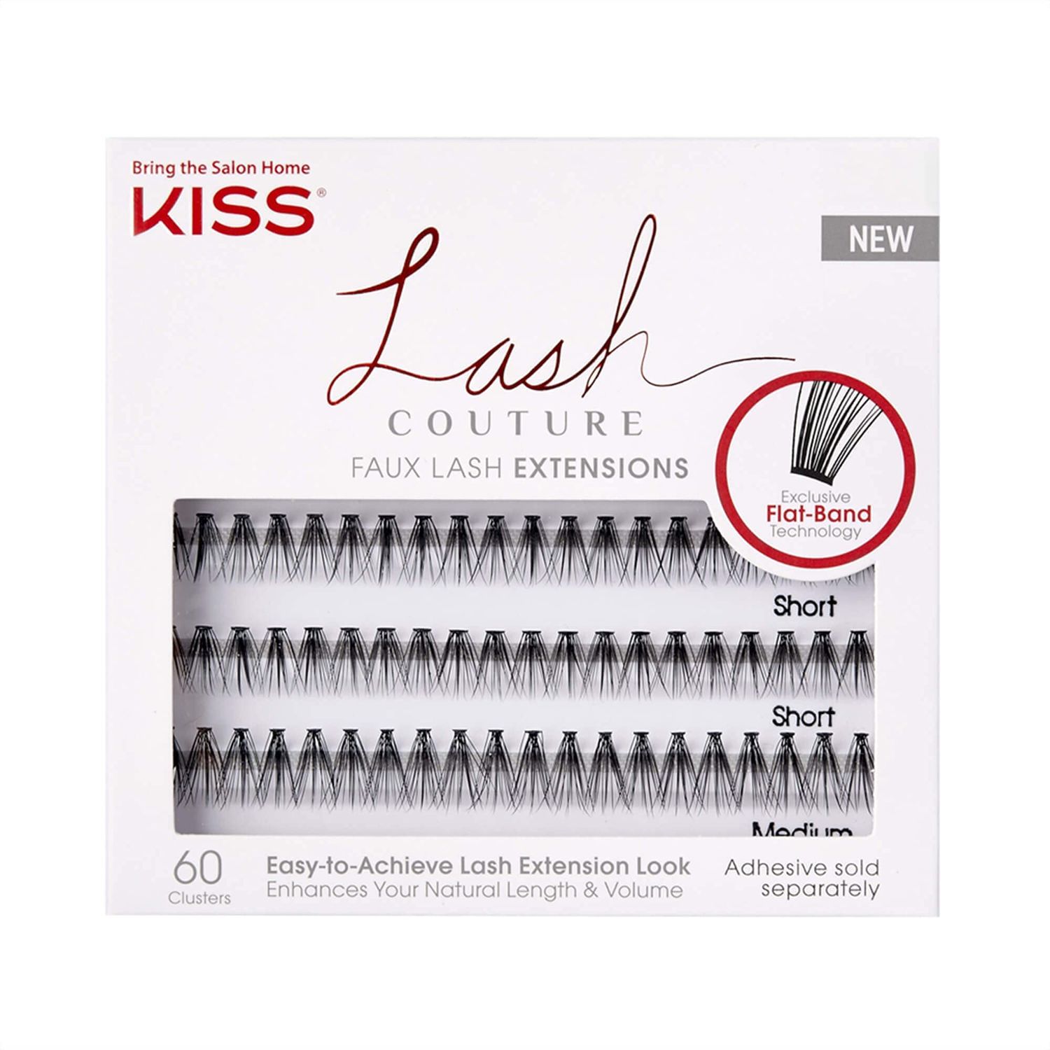 KISS Lash Couture Faux Mink Lash Extensions, Style &#39;Venus&#39;, Exclusive Flat-Band Technology, Short &amp; Medium Length, 60 Individual Lash Clusters, Glue On Lashes