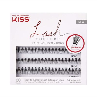 KISS Lash Couture Faux Mink Lash Extensions, Style &#39;Venus&#39;, Exclusive Flat-Band Technology, Short &amp; Medium Length, 60 Individual Lash Clusters, Glue On Lashes