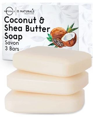 O NATURALS 3-Pack Organic Coconut &amp; Shea Butter Soap Bar 4oz each Set - 100% Vegan Cold Process Bar Soap Scented Premium Essential Handmade Soap - Natural Soap for Men Women, Face, Body