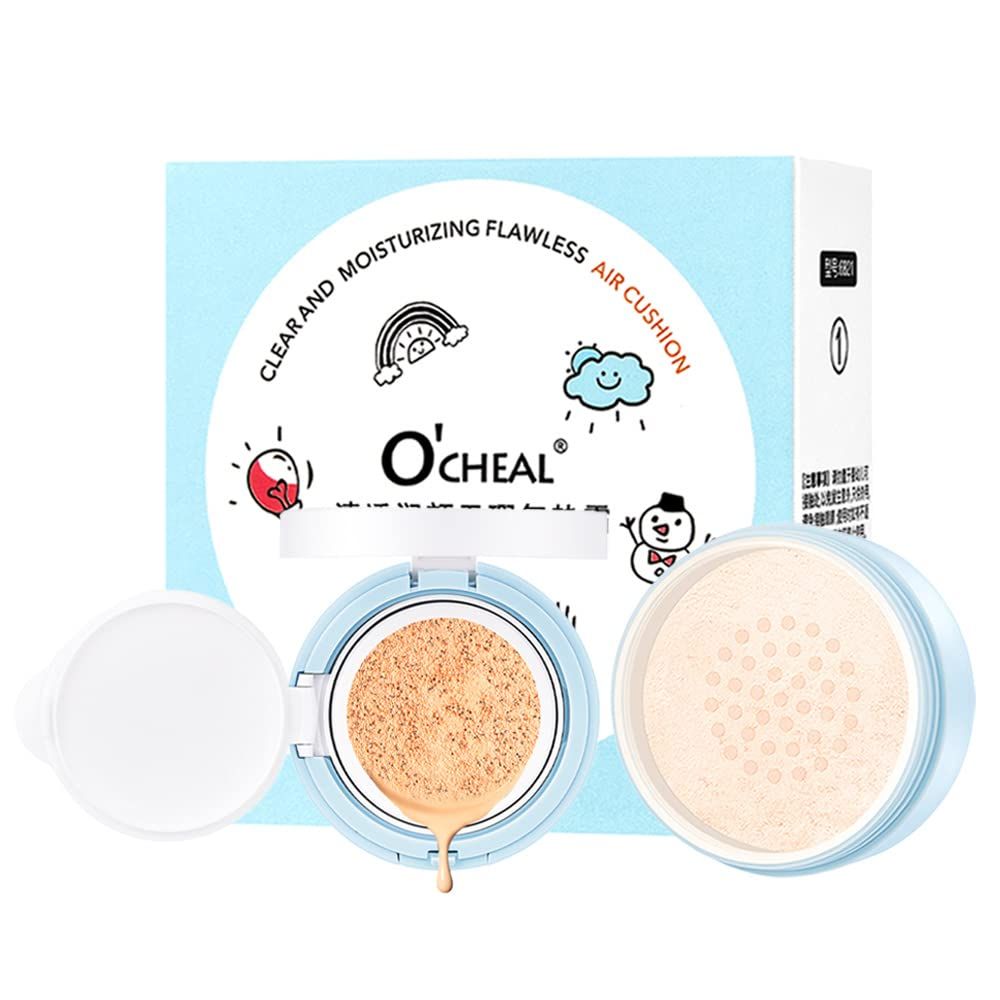 O&#39;CHEAL Whitening Loose Powder and CC Air Cushion BB Cream Liquid Foundation Cream for Makeup Concealer Cushion for Face Make Up Cushion Makeup NATURAL COLOR