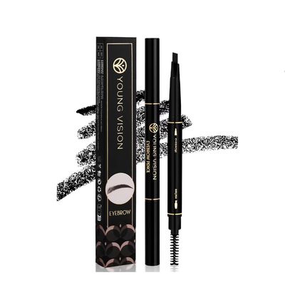 AMAKO Automatic Twin Eyebrow Pencil Waterproof Smudge-proof Triangle Eyebrow Pencil Duo with Brush (Pack of 1, 03#Brown)