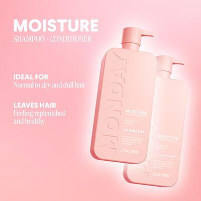MONDAY HAIRCARE Moisture Shampoo Conditioner Set (2 Pack) 27oz Each, Dry, Coarse, Stressed, Coily & Curly Hair, Made from Coconut Oil, Rice Protein, Shea Butter, & Vitamin E, 100% Recyclable Bottles
