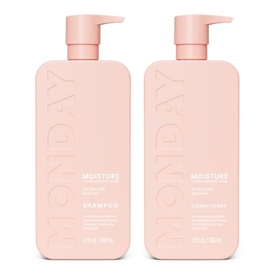 MONDAY HAIRCARE Moisture Shampoo  Conditioner Set (2 Pack) 27oz Each, Dry, Coarse, Stressed, Coily &amp; Curly Hair, Made from Coconut Oil, Rice Protein, Shea Butter, &amp; Vitamin E, 100% Recyclable Bottles