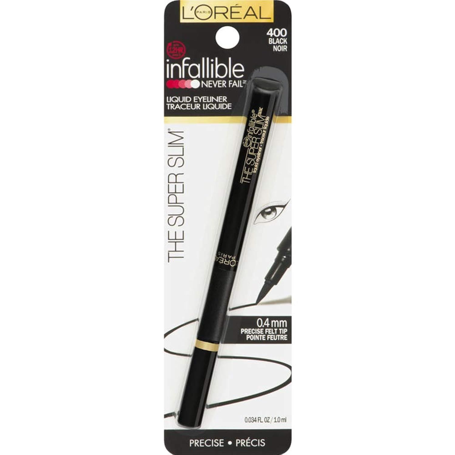 L&#39;Oreal Paris Infallible The Super Slim Liquid Eyeliner, Black 400 0.034 oz (Pack of 2)