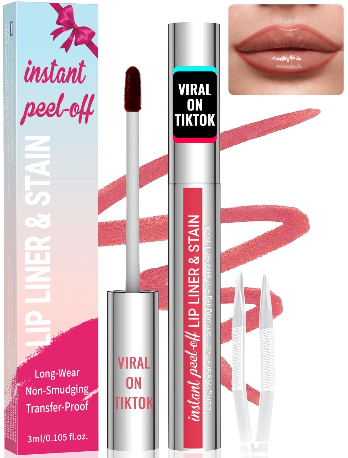 iMethod Lip Stain - Lip Liner Stain, Peel Off Lip Stain, Natural Long Lasting Lip Stain Peel Off, Waterproof, Transfer-Proof, Highly Pigmented, Stay On All Day, Instant Lip Color, Nude Pink