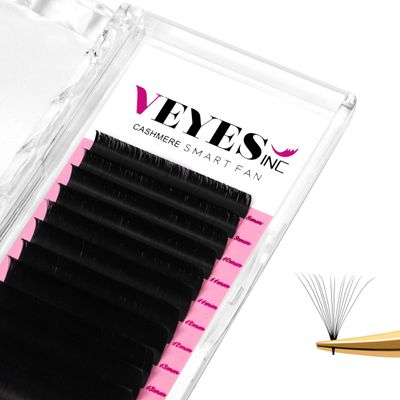 VEYES INC Cashmere Smart Fan Lash Extensions 0.03 0.05 0.07 CCCD Curl 8-20mm Mixed &amp; Single Length, Super Matte Black Volume Lashes, Professional Supplies for Lash Techs (0.05 D 8-16mm)