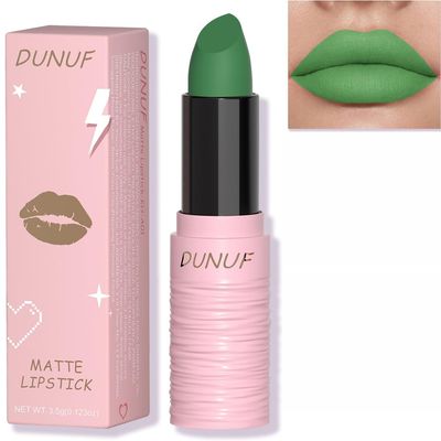BEUKING Matte Lipstick Festival Green Lip Tint Gloss Face Painting Stick Silky High Pigment Smooth Velvet Waterproof White Black Green Blue Lip Gloss Halloween Daily Stain Lip Make Up Cosmetics (LC05)