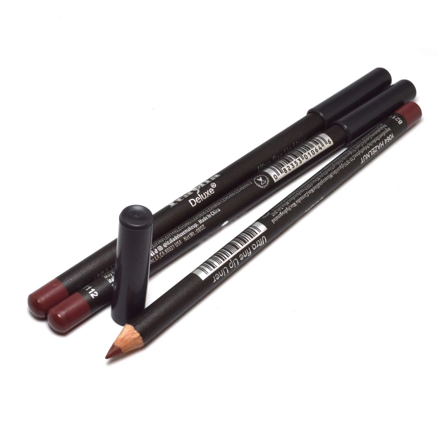 3 Pcs x Italia Deluxe  1064 Hazelnut  Ultra Fine Lip liner Pencil Lipliner Set  Free Zipper Bag