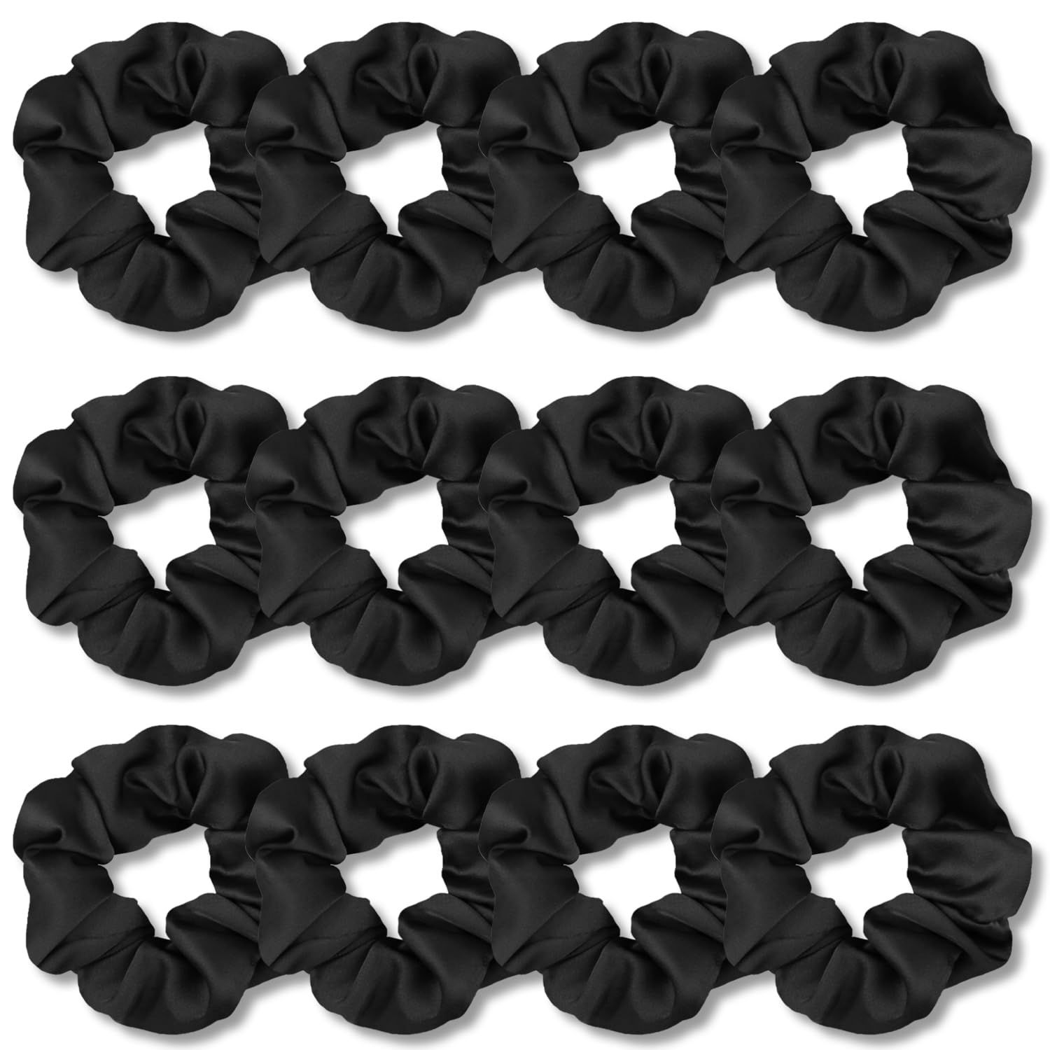 IVARYSS Scrunchies for Hair Sleep, Premium Satin Soft Than Silk for Women Curly Hair, Cute Bands Ties for Girls Thin | Thick Hair Styling, 12 Pack, Black
