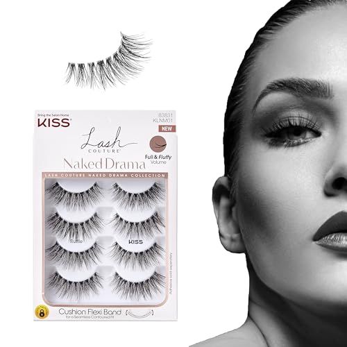 KISS Lash Couture Naked Drama Collection False Eyelashes Multipack 01 with Cushion Flexi Band, Style &#39;Ruffle&#39;, Full &amp; Fluffy Volume, 4 Pairs Fake Eyelashes