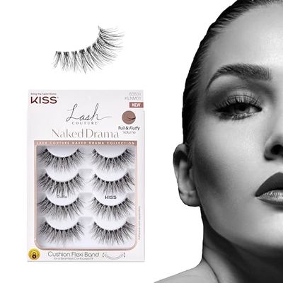 KISS Lash Couture Naked Drama Collection False Eyelashes Multipack 01 with Cushion Flexi Band, Style &#39;Ruffle&#39;, Full &amp; Fluffy Volume, 4 Pairs Fake Eyelashes