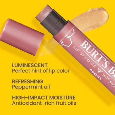 Burt's Bees Shimmer Lip Tint Stocking Stuffers Set, Shimmering Lip Oil Stick, Moisturizing for All Day Hydration with Natural Glowy Pigmented Finish &amp; Buildable Color, Peony (4-Pack)