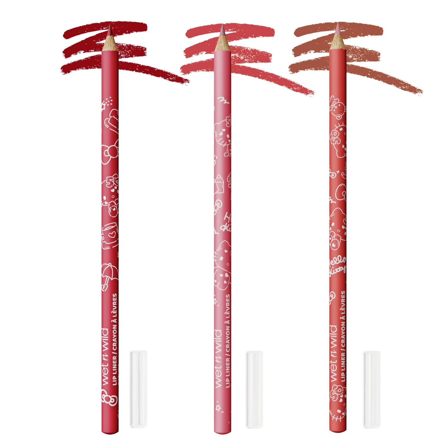wet n wild Hello Kitty 3-Piece Lip Liner Pencil Set, Lip Defining Silky Smooth Formula, Highly Pigmented Long-Wearing Finish, Cruelty-Free &amp; Vegan