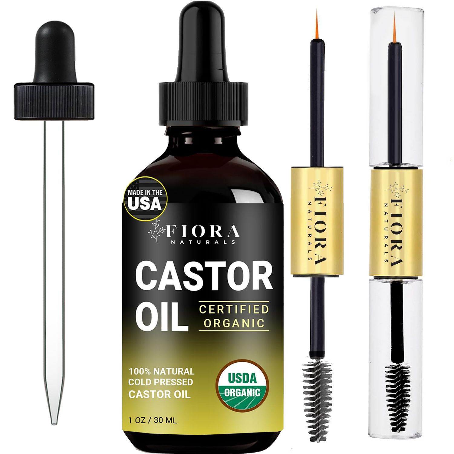 Organic Cold Pressed Castor Oil USDA Certified Eyelash and Hair Growth Serum, Hexane-Free, Conditions and Stimulates Growth for Lashes, Brows and Hair