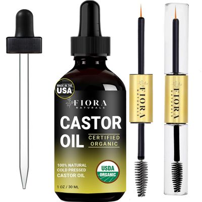 Organic Cold Pressed Castor Oil USDA Certified Eyelash and Hair Growth Serum, Hexane-Free, Conditions and Stimulates Growth for Lashes, Brows and Hair