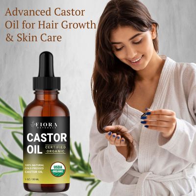 Organic Cold Pressed Castor Oil USDA Certified Eyelash and Hair Growth Serum, Hexane-Free, Conditions and Stimulates Growth for Lashes, Brows and Hair