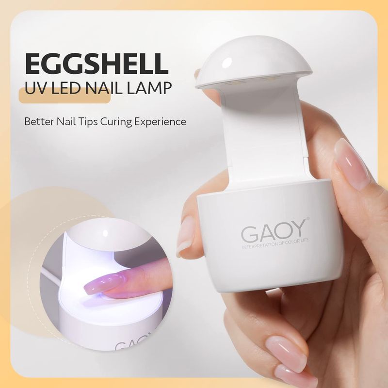 GAOY Mini UV Light for Gel Nails, Small Nail Cure Light, Eggshell LED Nail Lamp, USB Nail Dryer for Fast Curing, White