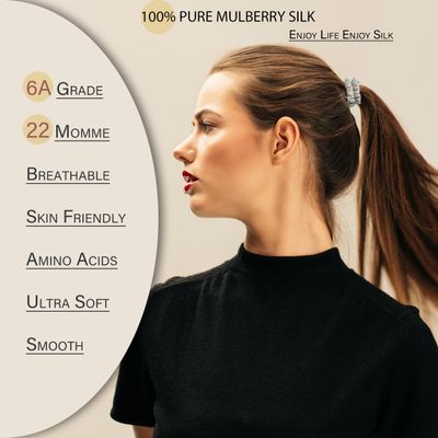 SEMRUE 22 Momme 100% Pure Mulberry Silk Scrunchies (4 PCS) - Small Hair Elastics and Ties for Women, Sleep Hair Care, No Damage, Black