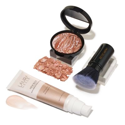 LAURA GELLER NEW YORK Ready-n-Radiant Kit (3 PC) - Baked Bronze-n-Brighten, Medium  Spackle Super-Size Skin Perfecting Primer, Champagne Glow  Retractable Angled Kabuki Brush