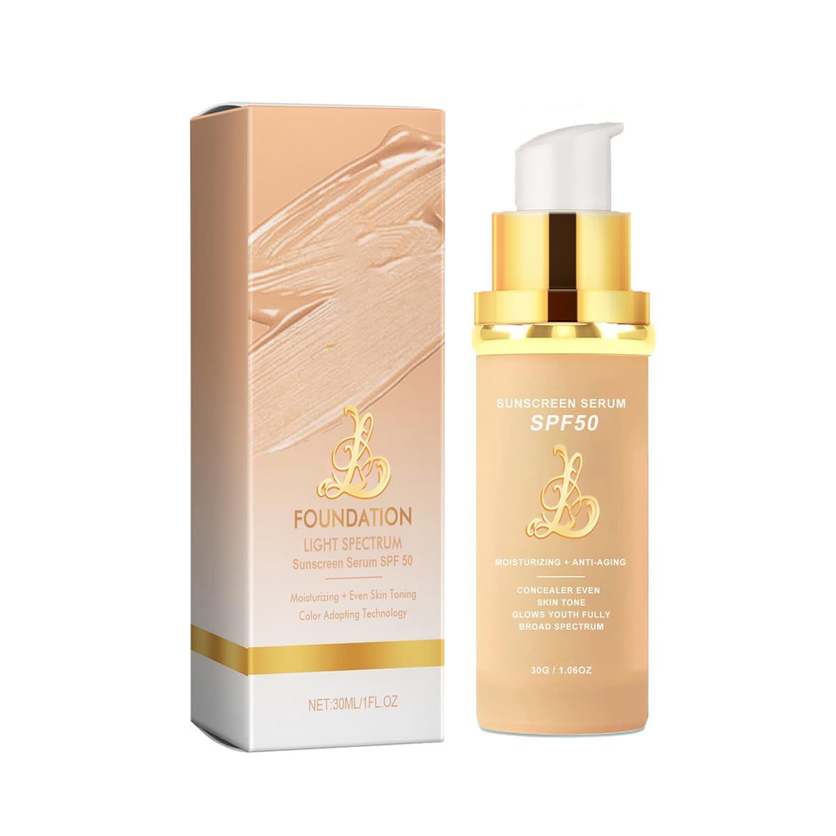 4-in-1 Foundation - LightMedium Spectrum, Match Skin Color Changed, Longwear Waterproof, SPF 50 Concealers (Light, Spectrum)