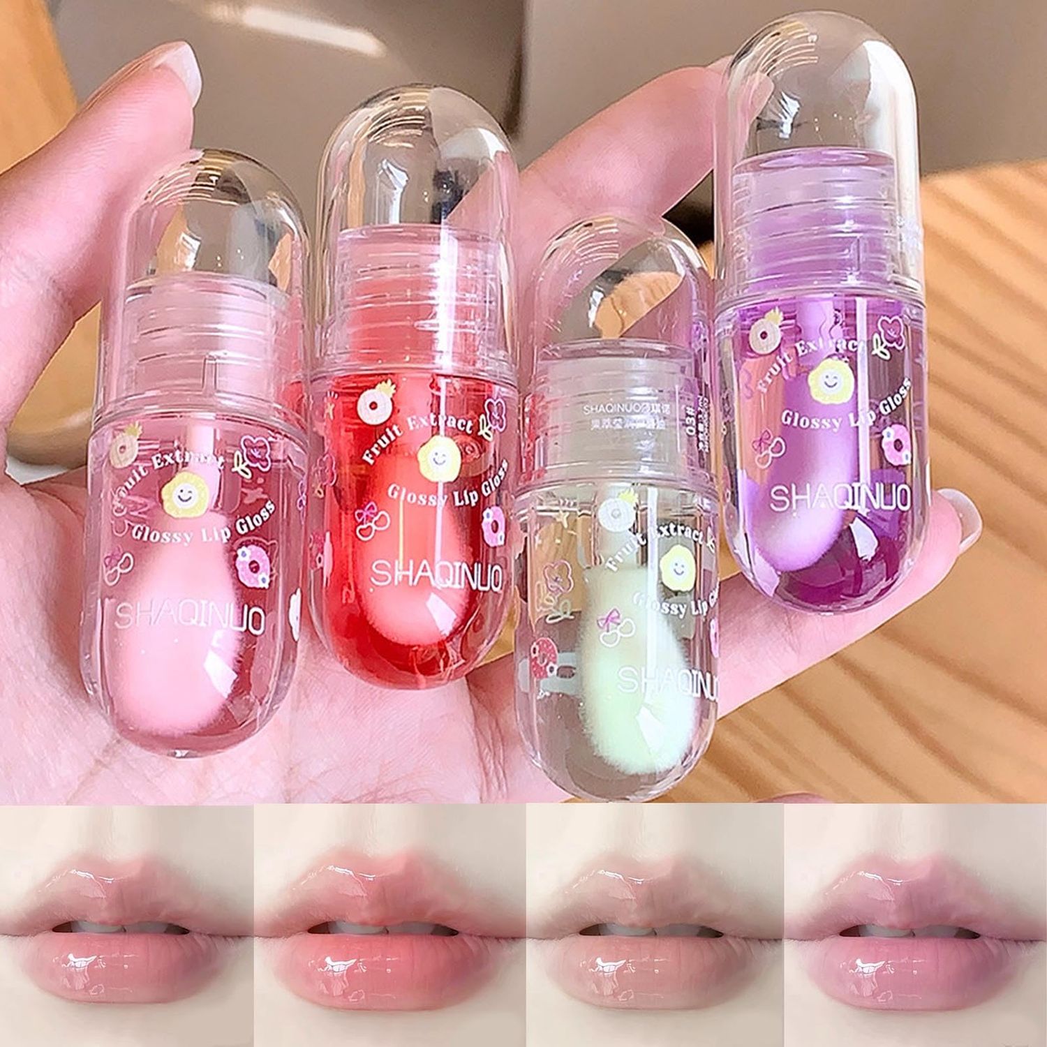KTouler Non-Sticky Tinted Lip Gloss Oil Set,Moisturizing Lip Gloss,4Pcs Plumping Lip Oil,Fruity Lasting Nourishing Shiny Lip Oils