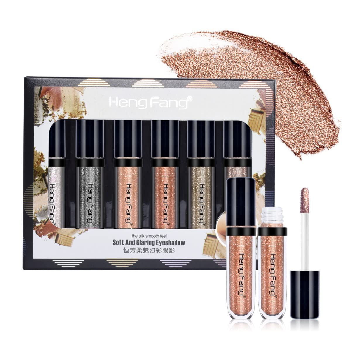 LAMUSELAND Glitter Liquid Eyeshadow, 6 Colorsset Shimmer Metallic Shiny High Pigmented Eyeshadow Pencil Set, Long Lasting Waterproof Sparkling Eye Makeup Tool for Women Girls (A)