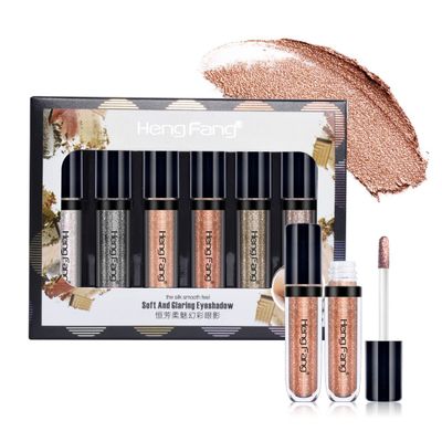 LAMUSELAND Glitter Liquid Eyeshadow, 6 Colorsset Shimmer Metallic Shiny High Pigmented Eyeshadow Pencil Set, Long Lasting Waterproof Sparkling Eye Makeup Tool for Women Girls (A)