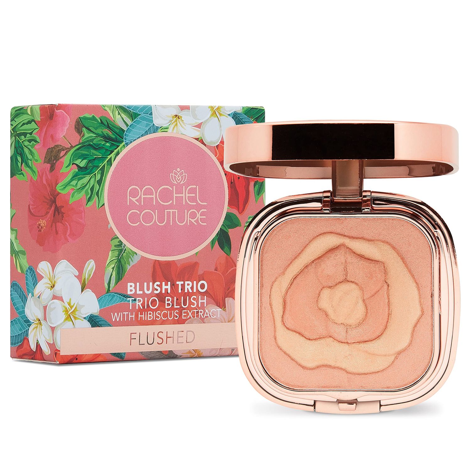 Rachel Couture Compact Blush Trio for All Over Radiant Glow | Infused with Hibiscus Extract | Vegan &amp; Cruelty-Free - 0.32 Oz - Flushed