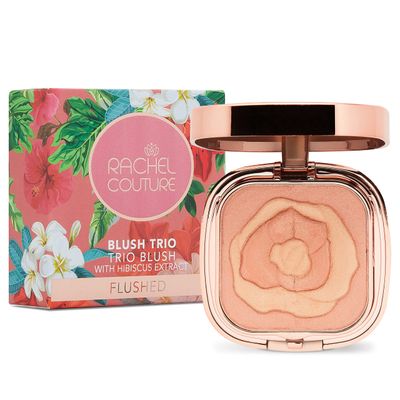 Rachel Couture Compact Blush Trio for All Over Radiant Glow | Infused with Hibiscus Extract | Vegan &amp; Cruelty-Free - 0.32 Oz - Flushed