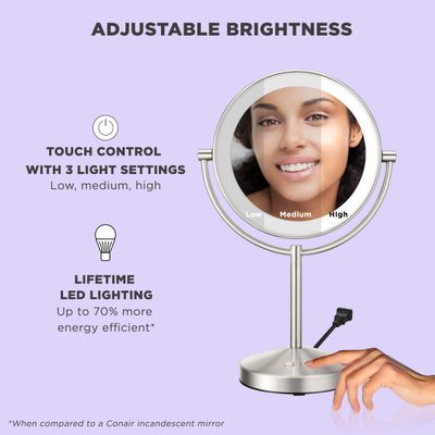 Conair Lighted Makeup Mirror, LED Vanity Mirror, 1X10x Magnifying Mirror, Corded in Satin Nickel Finish