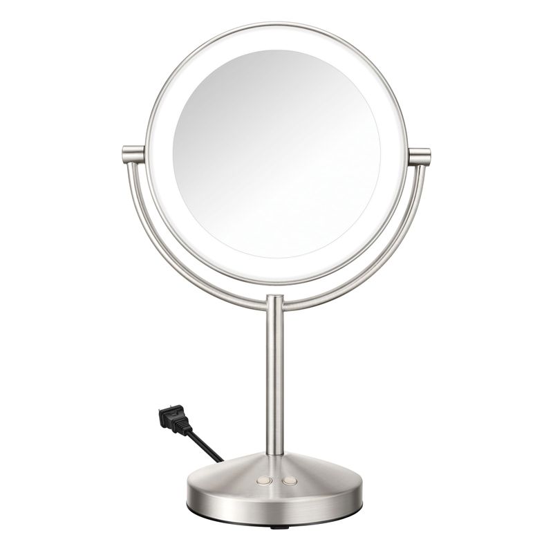 Conair Lighted Makeup Mirror, LED Vanity Mirror, 1X10x Magnifying Mirror, Corded in Satin Nickel Finish