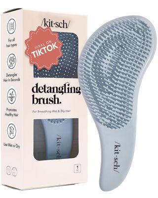 Kitsch Detangler Brush for Curly, Straight, Wet &amp; Dry Hair - No Pain Detangling Brush with Flexible Bristles for Adults &amp; Kids - Easy-to-Hold, Ideal Wet Hair Brush for Shower &amp; Travel - Haze Blue