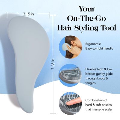 Kitsch Detangler Brush for Curly, Straight, Wet & Dry Hair - No Pain Detangling Brush with Flexible Bristles for Adults & Kids - Easy-to-Hold, Ideal Wet Hair Brush for Shower & Travel - Haze Blue