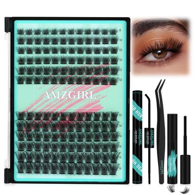 Lash Clusters Kit,144Pcs Eyelash Extension Kit Midnight with Lash Bond and Seal,Lashes Extensions Kit Lash Applicator Tool for Eyelashes Cluster Kit by AMZGlRL(D-Mix8-16mm Kit)