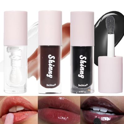 LuckNest Translucent Black Lip Gloss, ClearBlack CherryBlack Sugar Lip Oil, Plumping Hydrating Mirror Highlight Lip Gloss Moisturizing Long Lasting &amp; Non-Sticky - Vegan Makeup (3Pcs)