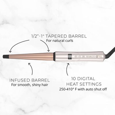 Remington Shine Therapy Argan Oil &amp; Keratin Infused -1 Inch Tapered Curling Wand for Natural Curls, Includes Heat Glove