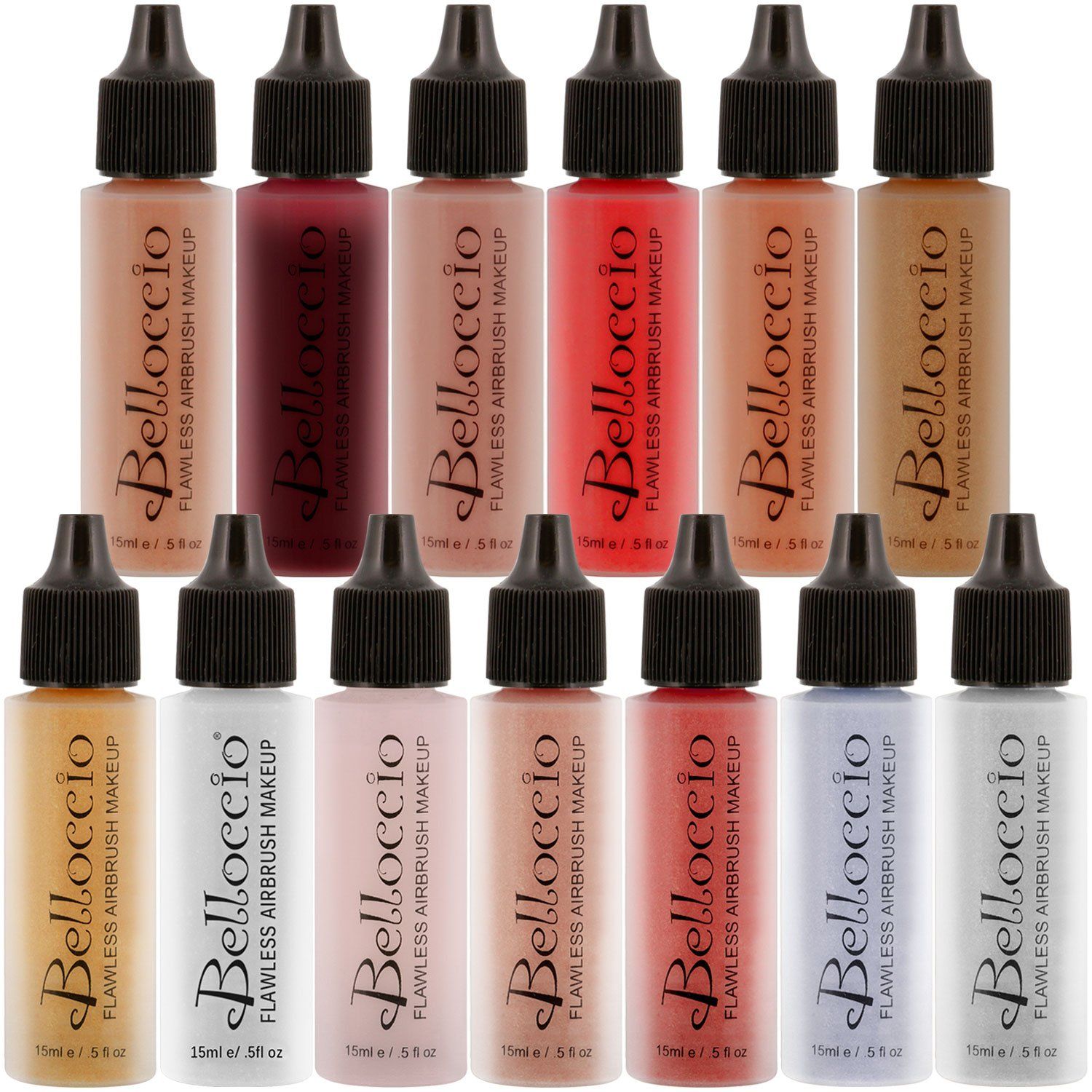 Belloccio Master Set of All 13 Blush, Bronzer &amp; Shimmer Color Shades within Belloccio&#39;s Professional Flawless Airbrush Makeup Product Line (13 Different Shades in 12 oz. Bottles)