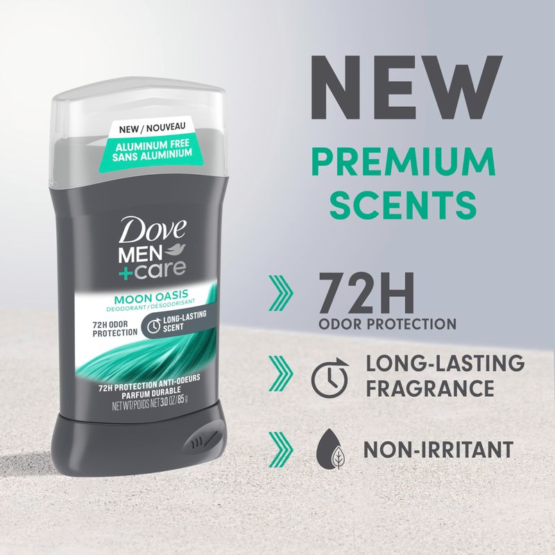 Dove MenCare Aluminum-Free Deodorant Moon Oasis 4 Count for a Long-Lasting Scent, with 72H Odor Protection, 3.0 oz