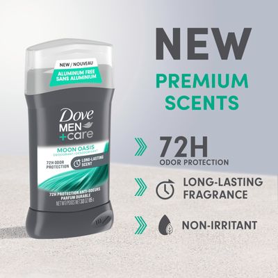 Dove MenCare Aluminum-Free Deodorant Moon Oasis 4 Count for a Long-Lasting Scent, with 72H Odor Protection, 3.0 oz