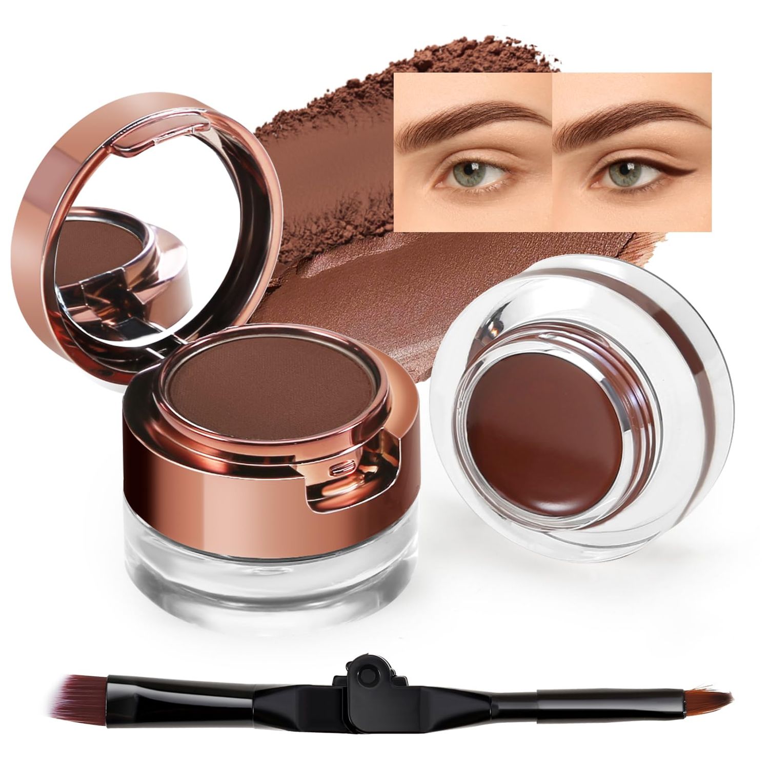 AFGHOUZ Cream Eyebrow Duo Kit, Brow Powder and Eyeliner Gel, Eye Brow Pomade Waterproof Highly Pigmented, Filler Thicker Brows, with Dual Head Brush