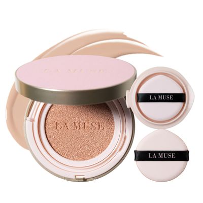 LA MUSE Glow Cushion Foundation|#21 Light Beige(Refill Included), SPF50|Long-Lasting, Natural-Look, Full &amp; Buildable Coverage|Poreless &amp; Blemish Free Glass Skin|Hydrating &amp; Lightweight Glow Finish